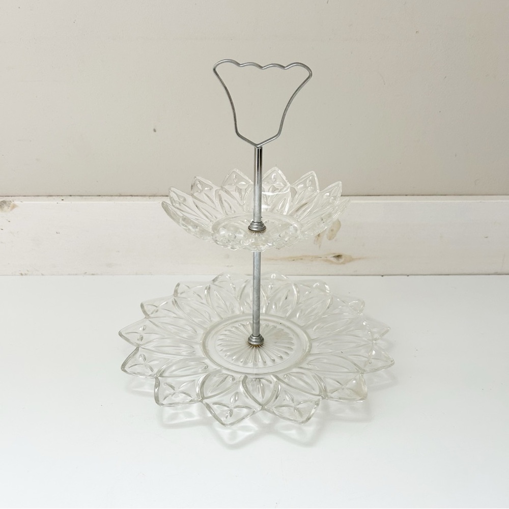 Vintage Clear Glass Two-Tier Stand Candy Dish Jewelry Stand